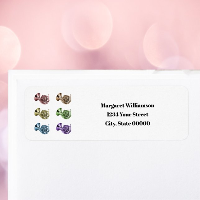 Regenbogenfrenchhorn  Persönliche Rücksendeadresse (A return address label with rainbow french horns & text you can personalize!)