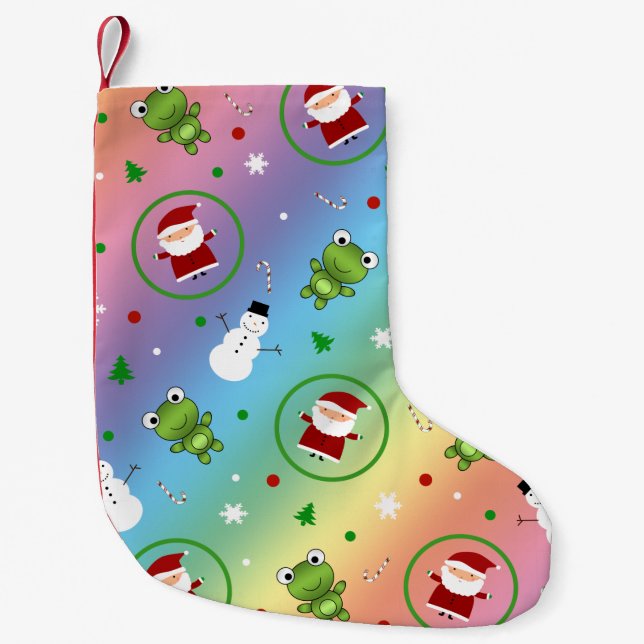 Regenbogenfrosch-Weihnachtsmann-Schneemänner Kleiner Weihnachtsstrumpf (Vorderseite)
