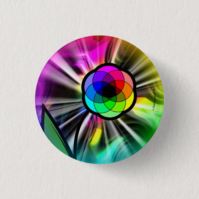 Regenbogengänseblümchen-Sternexplosionknopf Button (Vorderseite)