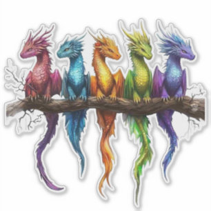 Regenbogengruppe von Baby-Drachen auf Schwarz Aufkleber