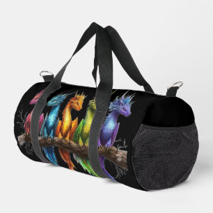 Regenbogengruppe von Baby-Drachen auf Schwarz Duffle Bag