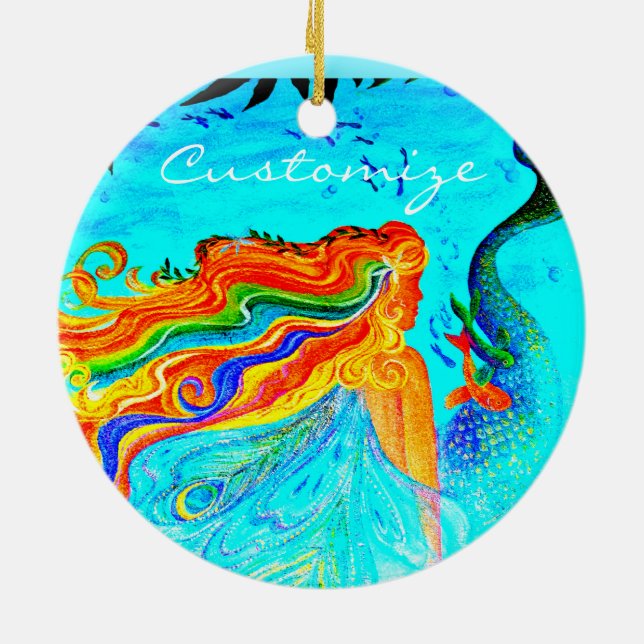 Regenbogenhaar Meerjungfrau Keramik Ornament (Hinten)
