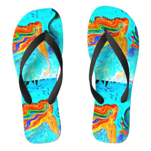 Regenbogenhaar-Meerjungfrauen blau Flip Flops