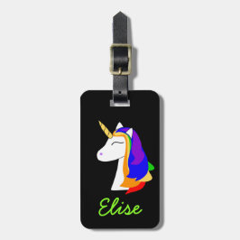 Regenbogenhaar unicorn schwarzes Gepäckanhänger