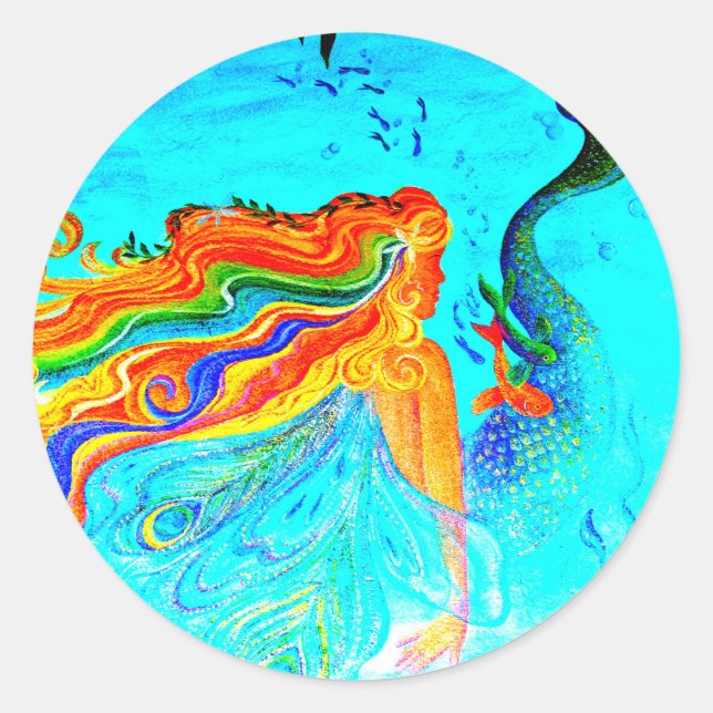 Regenbogenhaaraufkleber Runder Aufkleber (Vorderseite)