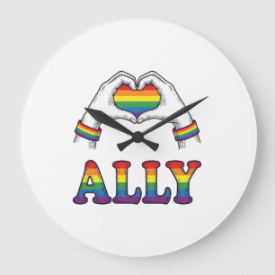 Regenbogenhände Herz Vintage-Pride-Shirt-Design Große Wanduhr