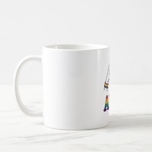 Regenbogenhände Herz Vintage-Pride-Shirt-Design Kaffeetasse (Links)