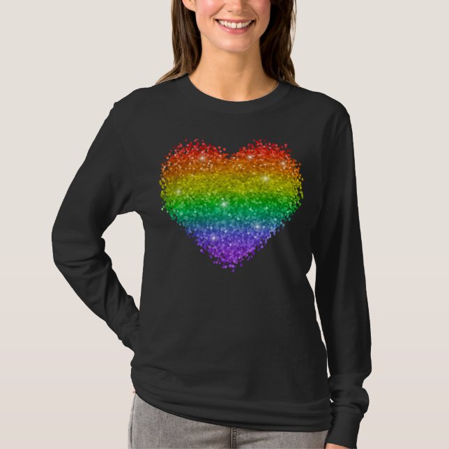 Regenbogenherz-Glitzer T-Shirt (Vorderseite)
