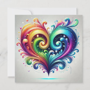Regenbogenherz mit leuchtenden Farben wirbelnd  Dankeskarte