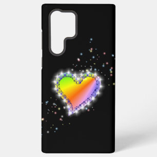 Regenbogenherz mit Sternen auf Schwarz Samsung Galaxy Hülle