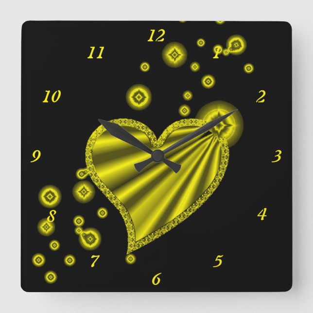 Regenbogenherz mit Sternen Quadratische Wanduhr (Vorderseite)