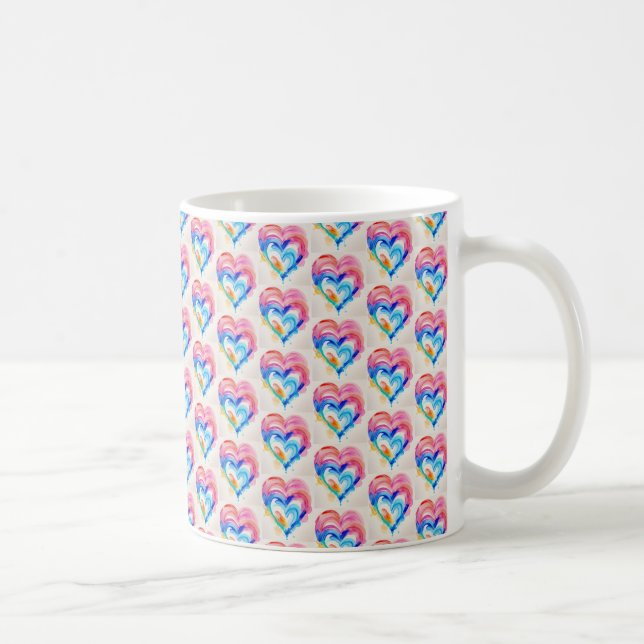 Regenbogenherz mit Tropfen, zeitgenössischer Kunst Kaffeetasse (Rechts)