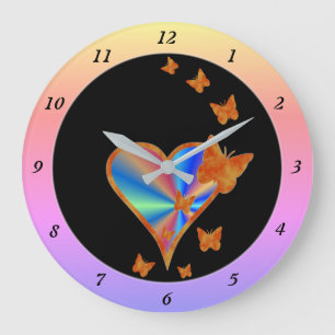 Regenbogenherz und Schmetterling Große Wanduhr