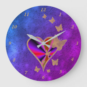 Regenbogenherz und Schmetterling Große Wanduhr