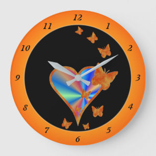 Regenbogenherz und Schmetterling Große Wanduhr