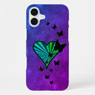 Regenbogenherz und Schmetterling iPhone 16 Plus Hülle