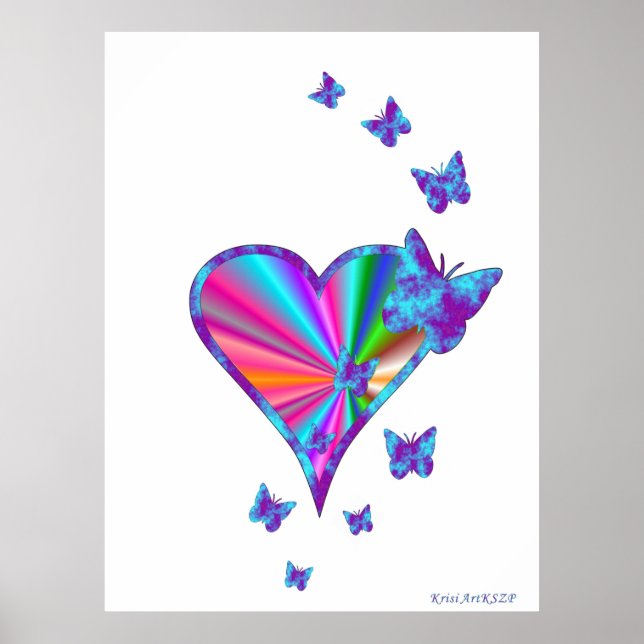 Regenbogenherz und Schmetterling Poster (Vorne)