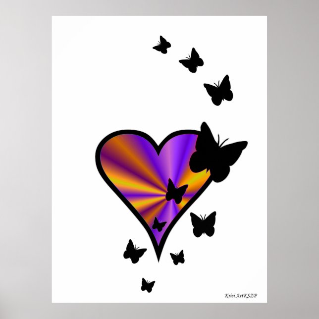 Regenbogenherz und Schmetterling Poster (Vorne)
