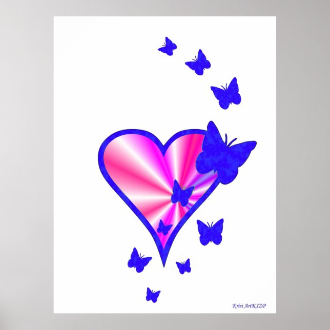 Regenbogenherz und Schmetterling Poster (Vorne)