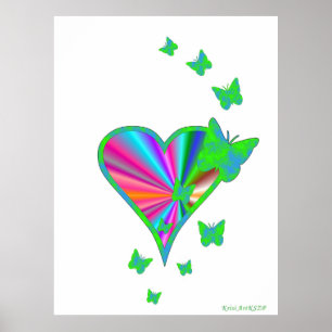 Regenbogenherz und Schmetterling Poster