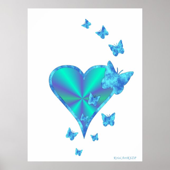Regenbogenherz und Schmetterling Poster (Vorne)