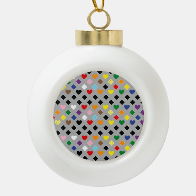 Regenbogenherzen Keramik Kugel-Ornament (Vorderseite)
