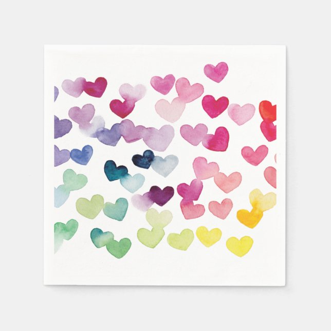 Regenbogenherzen Liebe Aquarellpapier Napkin Serviette (Vorderseite)