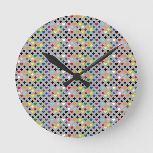 Regenbogenherzen Runde Wanduhr (Vorderseite)