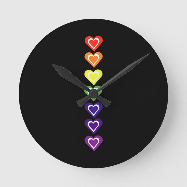Regenbogenherzen Runde Wanduhr (Vorderseite)