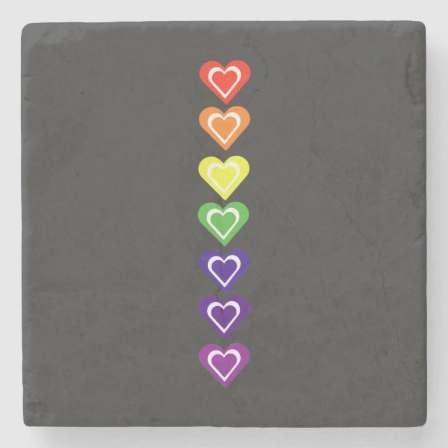 Regenbogenherzen Steinuntersetzer (Vorderseite)