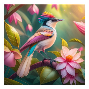 Regenbogenkamm Jay Fantasy-Vogel Fotodruck