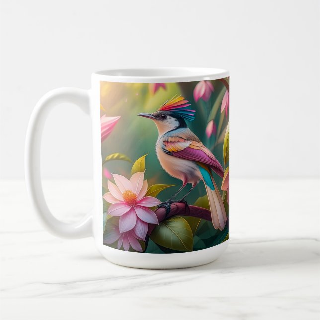 Regenbogenkamm Jay Fantasy-Vogel Kaffeetasse (Links)