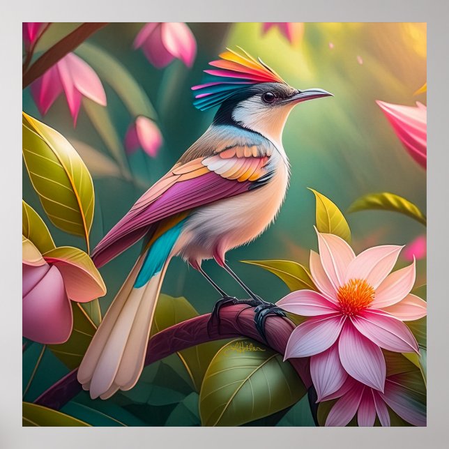 Regenbogenkamm Jay Fantasy-Vogel Poster (Vorne)