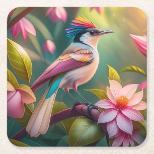 Regenbogenkamm Jay Fantasy-Vogel Rechteckiger Pappuntersetzer