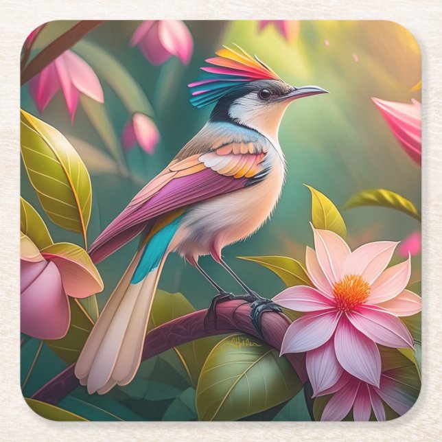 Regenbogenkamm Jay Fantasy-Vogel Rechteckiger Pappuntersetzer (Vorderseite)