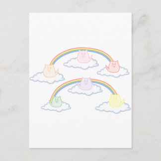 Regenbogenkätzchen auf Wolken Postkarte