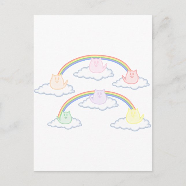 Regenbogenkätzchen auf Wolken Postkarte (Vorderseite)