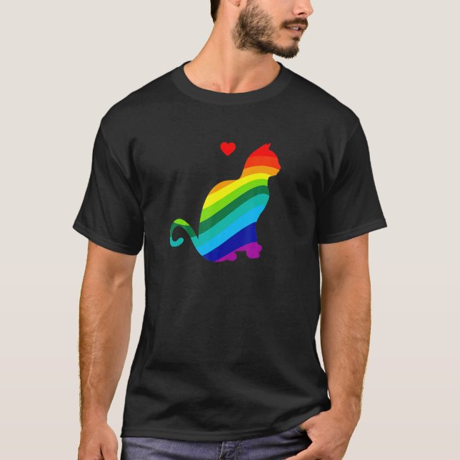 Regenbogenkatze Ich liebe Katzen T-Shirt (Vorderseite)