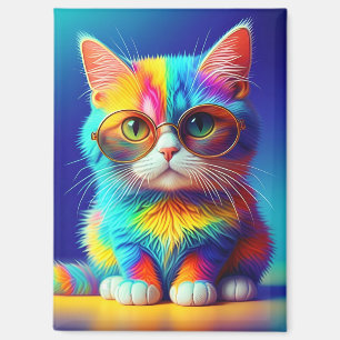 Regenbogenkatze mit Brille Magnet
