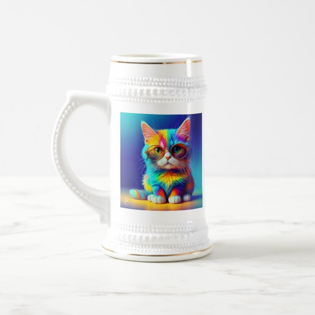 Regenbogenkatze mit Brille Portrait-47567 Bierglas (Links)