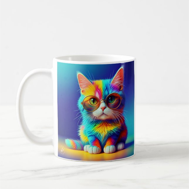 Regenbogenkatze mit Brille Portrait-47567 Kaffeetasse (Links)