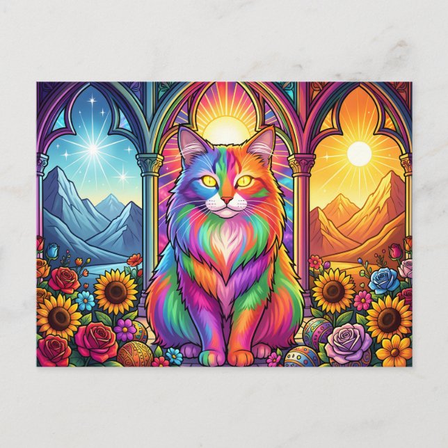 Regenbogenkatze Postkarte (Vorderseite)