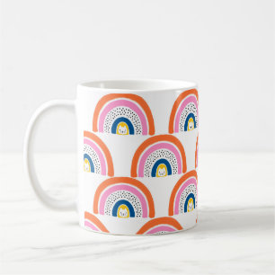 Regenbogenkatzen nahtlose Kindermuster. Niedliche Kaffeetasse