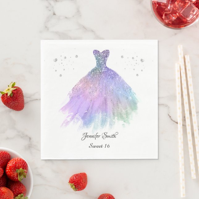 Regenbogenkleid Glitzer 16 . Geburtstag Serviette (Beispiel)