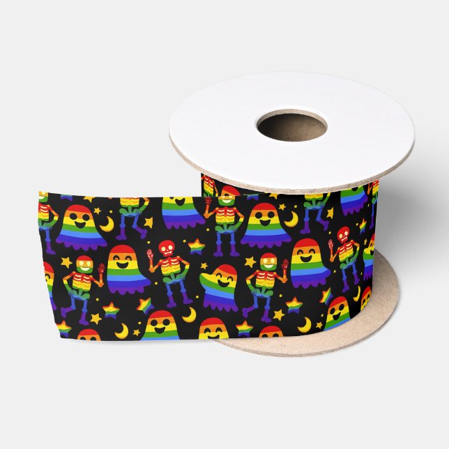 🦇🌈 Regenbogenknochen & Sterne  Satinband (Spule)