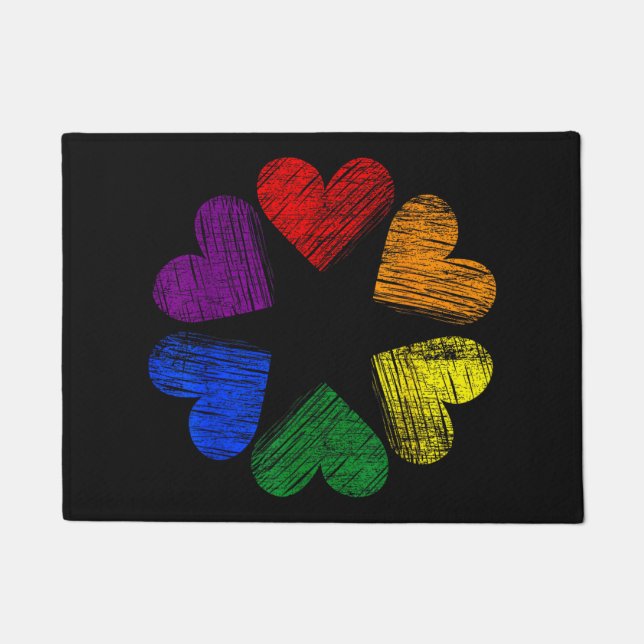 Regenbogenkreis der Herzen Liebe Schwule Pride LGB Fußmatte (Vorderseite)