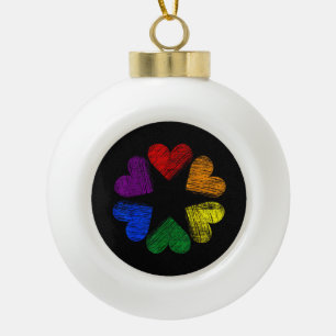 Regenbogenkreis der Herzen Liebe Schwulenstolz LGB Keramik Kugel-Ornament
