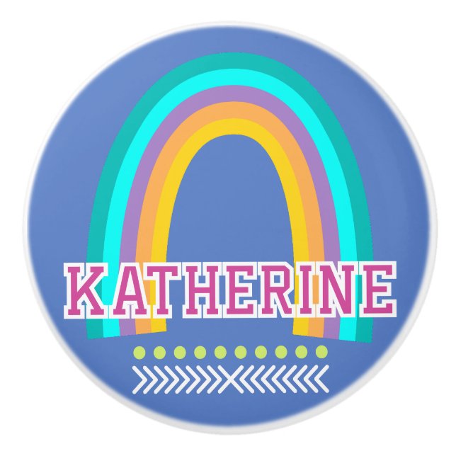 Regenbogenlicht Pastellblau Keramikknauf (Vorderseite)