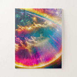 Regenbogenlicht scheut durch Wolken im Weltraum Puzzle