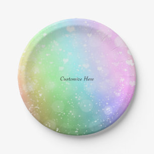 Regenbogenlichter funkeln Herzen Glitter-Party-Tel Pappteller